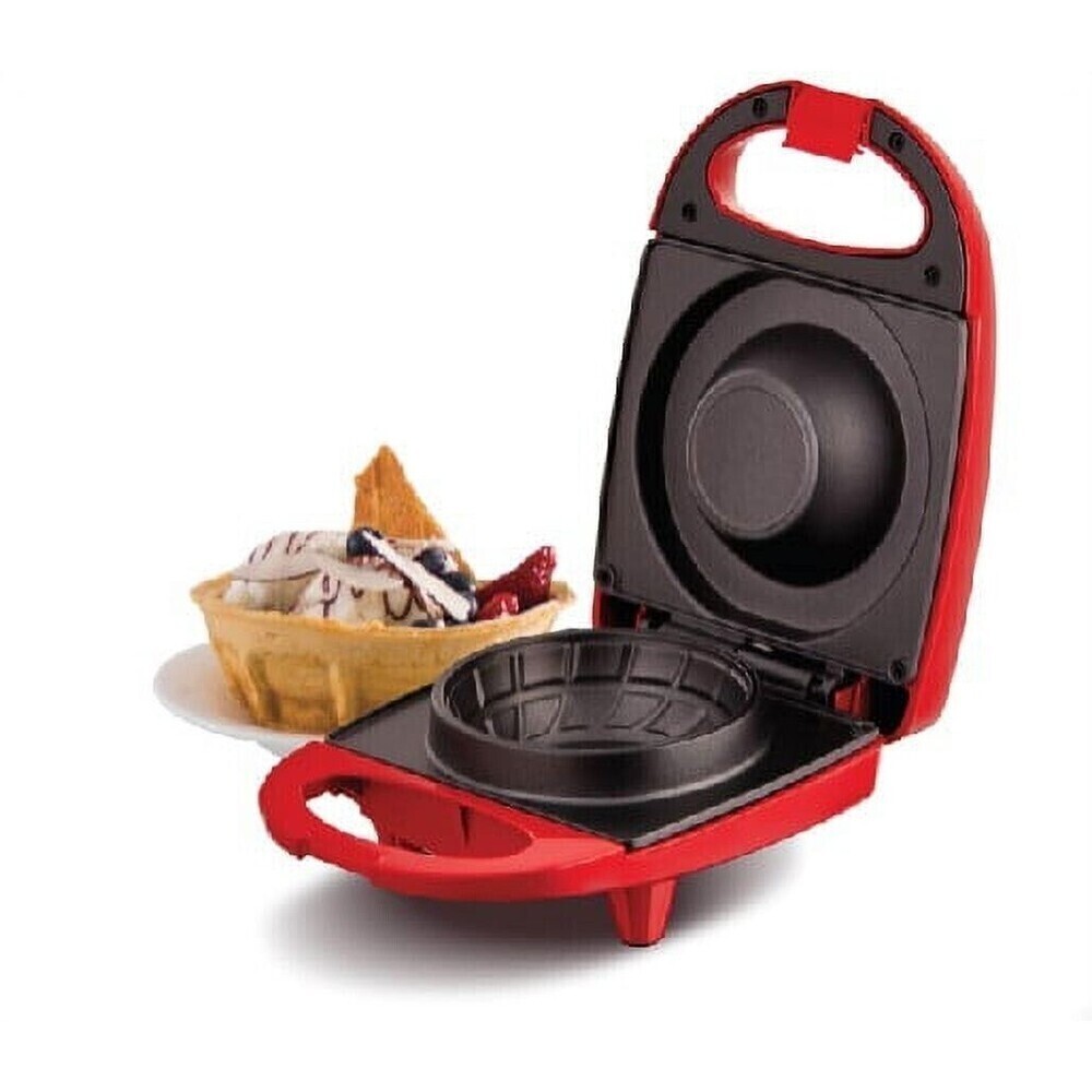 Open Box Rise By Dash Mini Waffle Bowl Maker Non-stick Surfaces, 4.4 inches  Red
